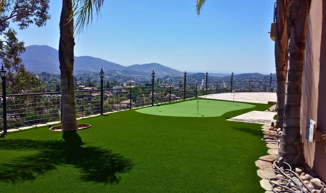 Backyard putting green with curved fringe